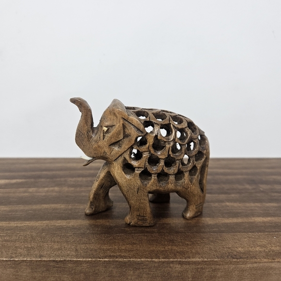 no brand Other - Hand Carved hollow Elephant figurine with baby